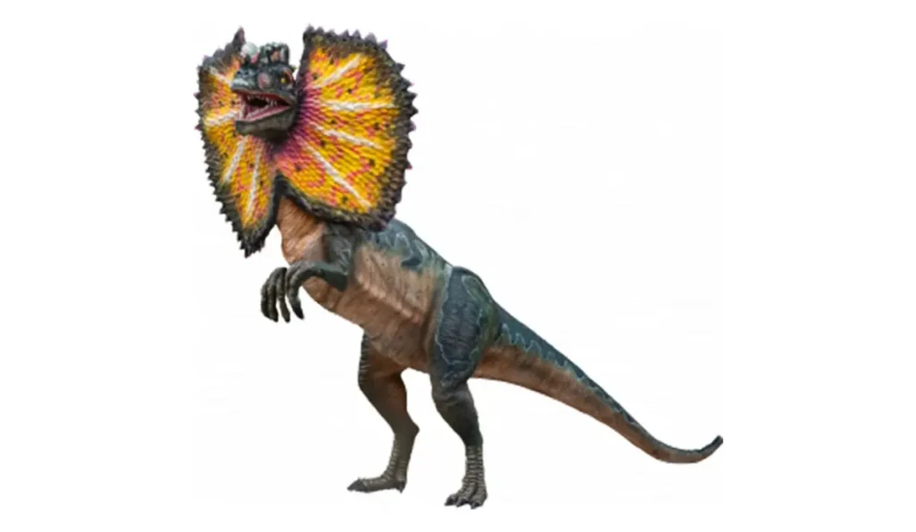 Modèle de Dilophosaure grandeur nature au Dinoparc de La Ronde